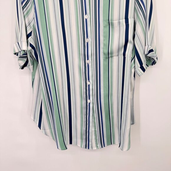 Chicos 4 Women Striped Collared Button-Up Shirt Size 2x plus short sleeve satin - Picture 9 of 15